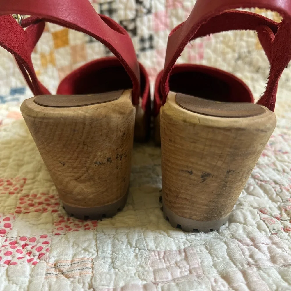 Red Leather Women's Mules & Clogs - Picture 7 of 7